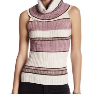 FREE PEOPLE Carly Ribbed Sleeveless Sweater Cowl Neck Stripe size Small